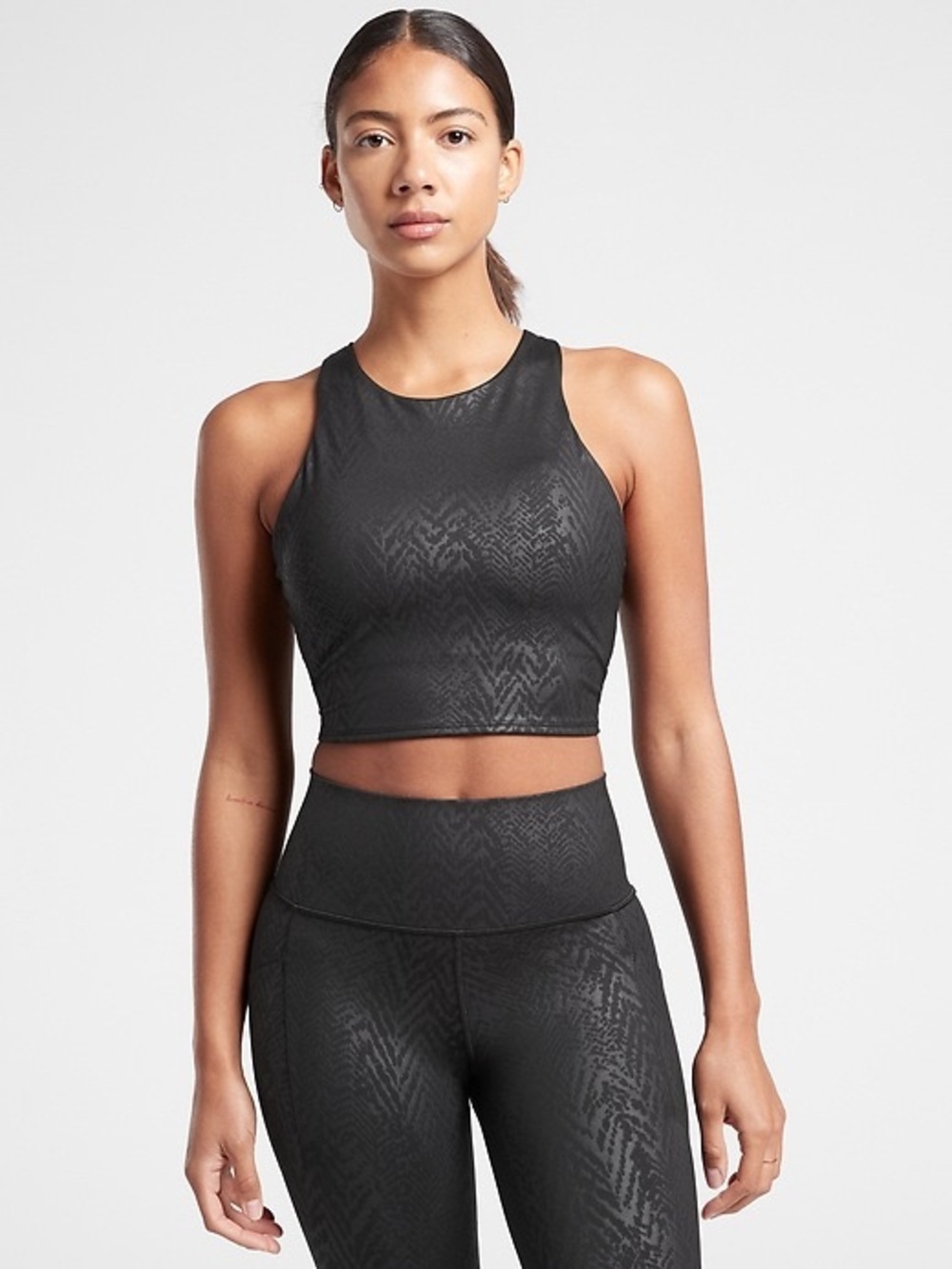 Athleta Concious Crop Black High-Neck Textured Crop Bra